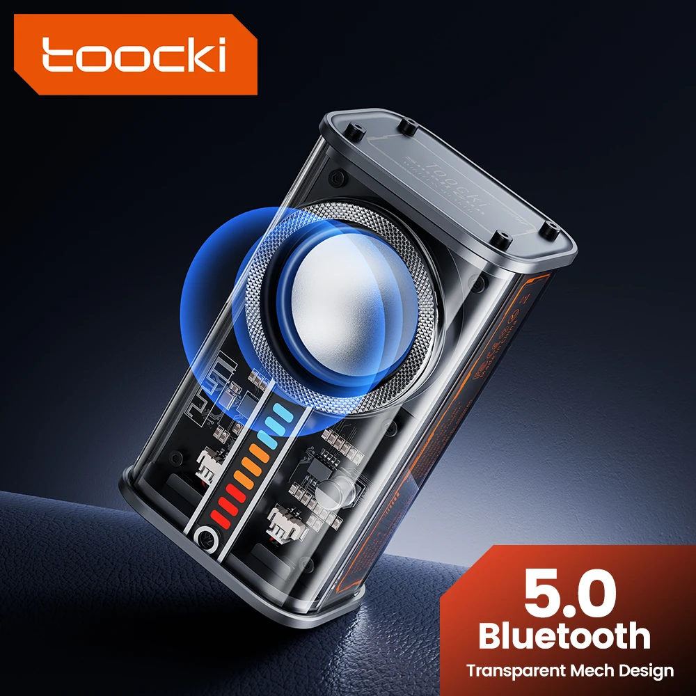 Toocki Portable Bluetooth Speaker 3D Stereo Surround Bluetooth 5.0 Wireless Speaker Dazzling Lighting Transparent Mecha Soundbar