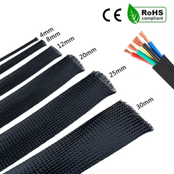 Black Insulated Flame Retardant Nylon Cable Sleeve with Braid Design - 100M