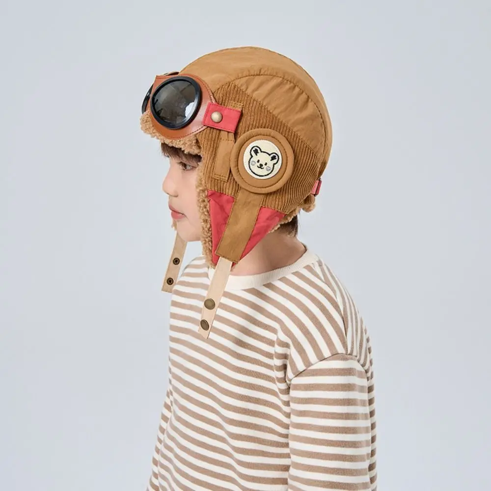 Winter Warm Children's Plush Pilot Hat Soft Cute Kids Earflap Hat with Glasses Earmuff Lei Feng Hat Outdoor