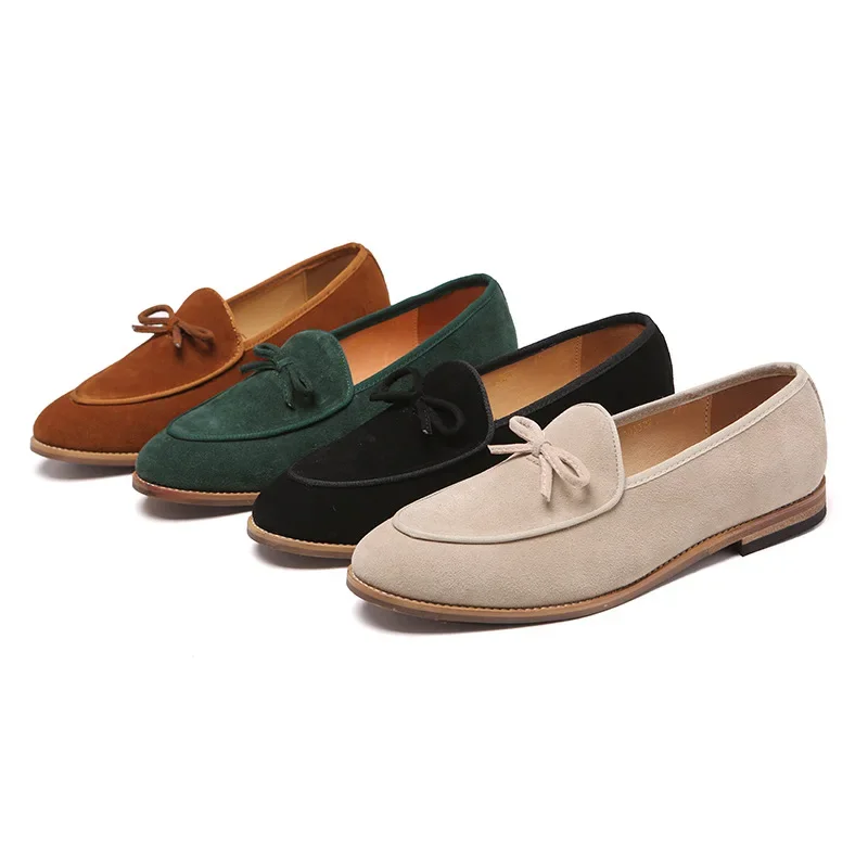 Men's Casual Shoes Suede Genuine Leather Men Trendy Bowknot Party Wedding Loafers Moccasins Mens Driving Flats