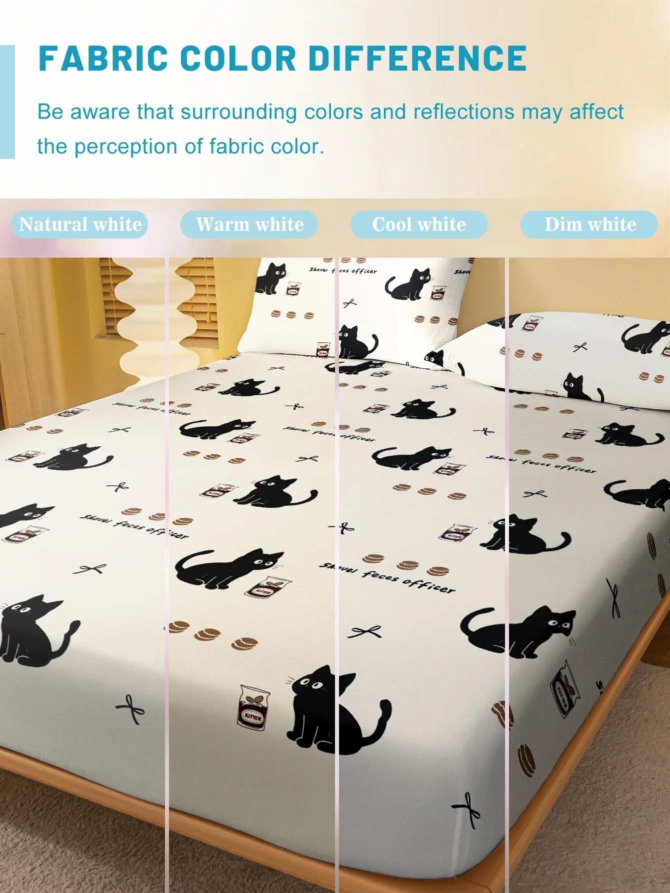 1 Cartoon Cute animal Cat printed matte Fitted Sheet, bedroom printed bed cover, bedding (excluding pillowcases) 4