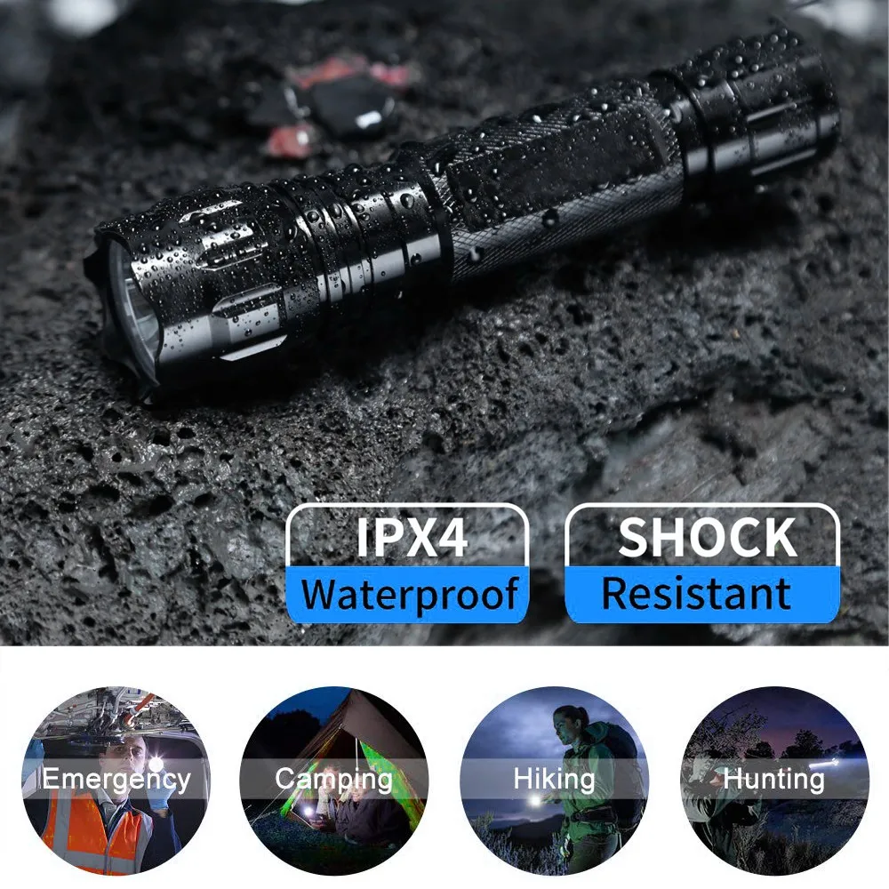 1200 Lumens Tactical Flashlight T6 Rechargeable Weapon Light Gun Light with Pressure Switch for Picatinny Rail 18650 Battery 4