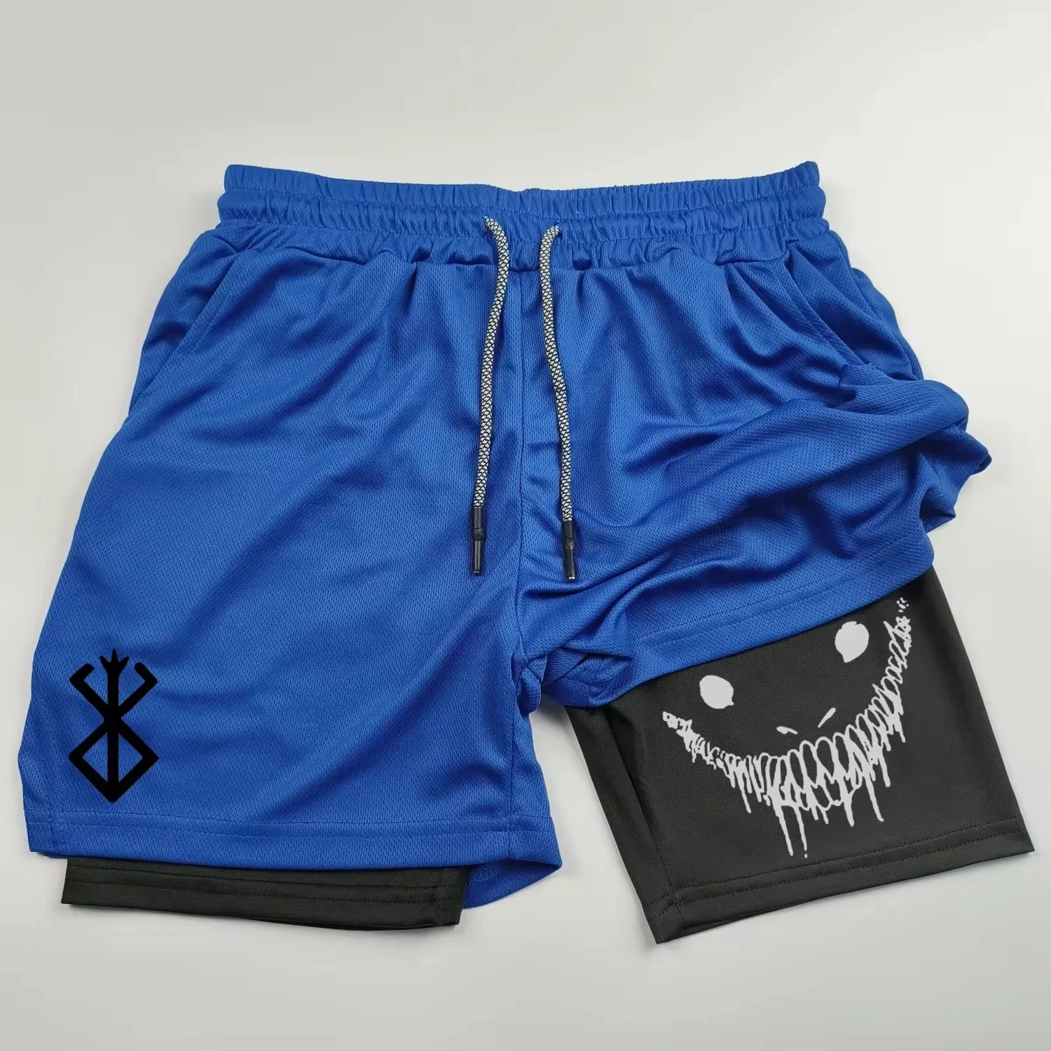 Men Fitness Gym Training 2 in 1 Sports Anime Berserk Running Shorts Quick Dry Workout Jogging Double Deck Towel 5