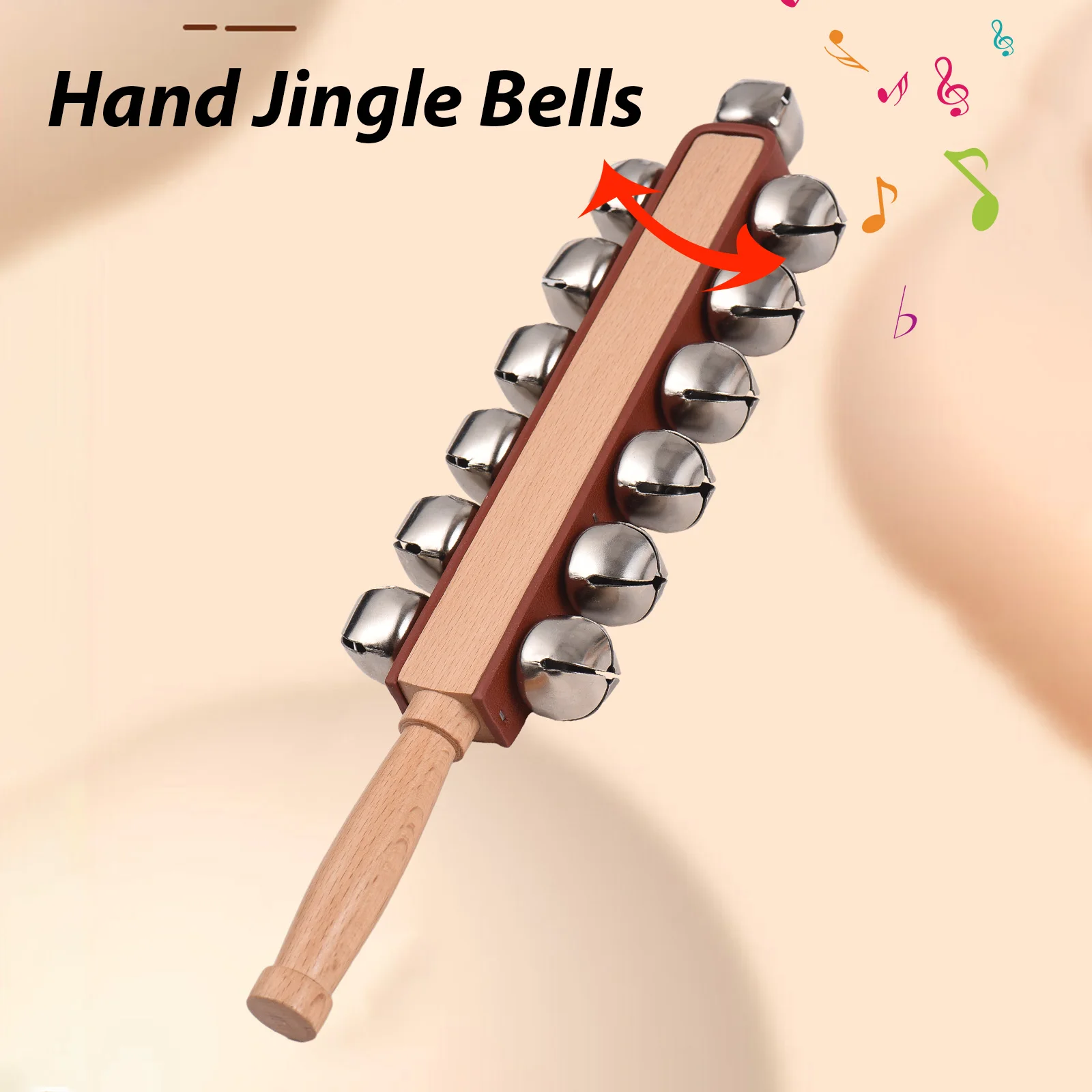 Hand Jingle Bells Hand Sleigh Bells Wooden Shaker Jingle Stick for Xmas Holiday Wedding Birthday Party Favors