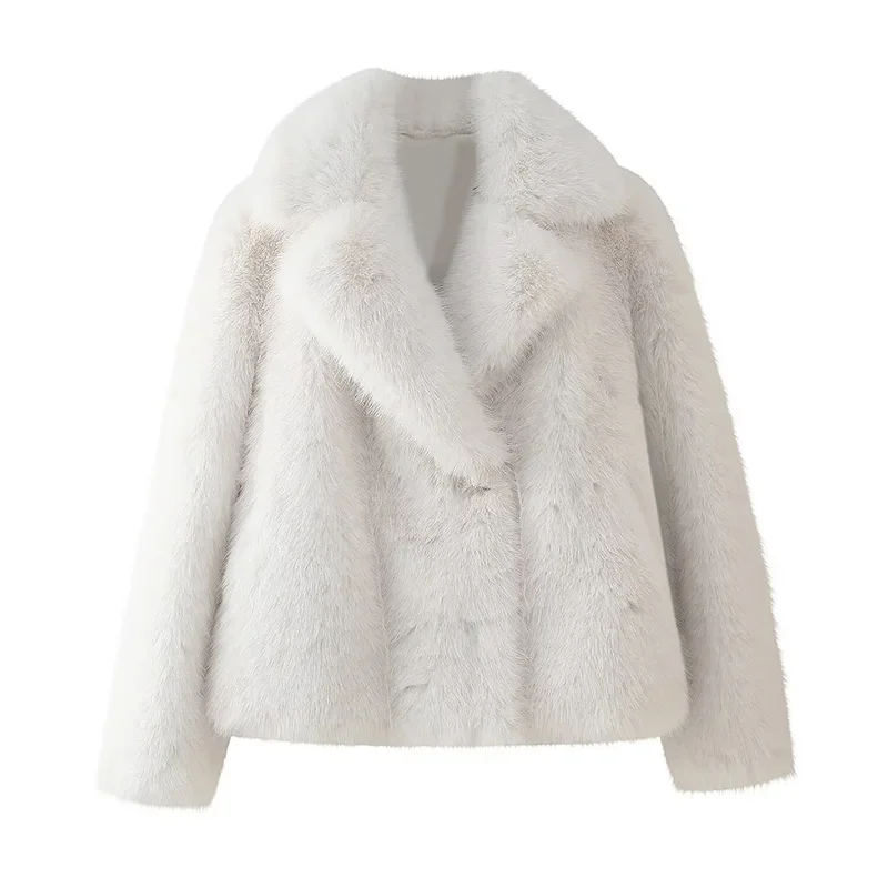 Fluffy Faux Fur Coat Women Elegant Loose Lapel Plush Long Sleeve Buckle Thick Jacket Autumn Winter Solid Warm Overcoat New