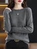Spring Autumn Knitwear 100% Merino Wool Women' Sweater Long Sleeved O-neck Solid Color Pullover Soft Base Sweater Casual Tops 4