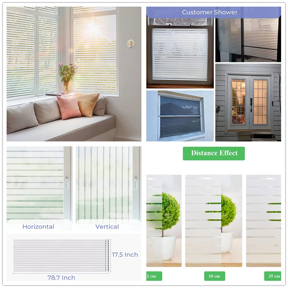 Privacy Window Film Static Clings Decorative Sun Blocking Non-Adhesive Anti-UV Protection Heat Control Glass Stickers for Home