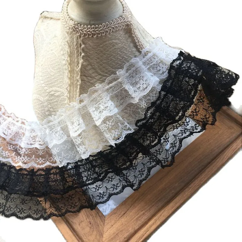 Lace Fabric 4.8CM Wide Embroidery flower Lace fabric trim ribbon DIY sewing applique collar Ruffle craft wedding guipure decor lace fabric