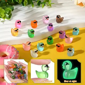 10/20pcs Luminous Mini Resin Ducks Glow in The Dark Cool Style Random Color Mini Duck Figures For DIY Fairy Garden
