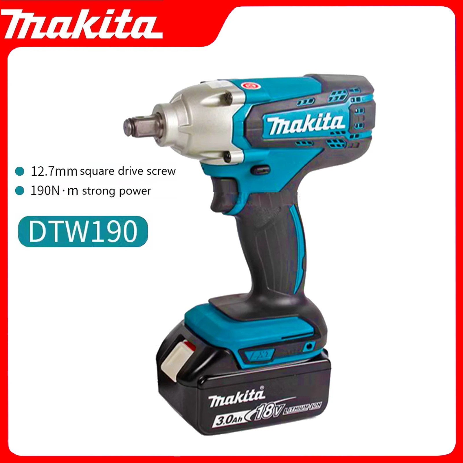 

Гаечный ключ Makita DTW190, Электрический гаечный ключ, 3,0 Ач, литий-ионная батарея, 18 в, 2300 нм, МП, об/мин
