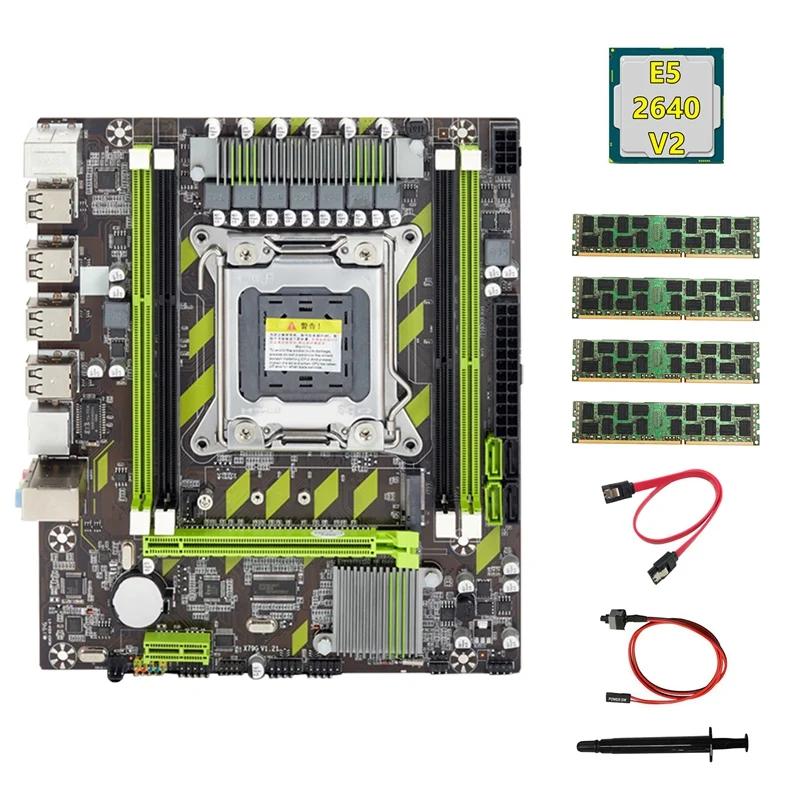 

X79 Motherboard+E5 2640 V2 CPU+4X4GB DDR3 1600Mhz REG ECC RAM Memory+SATA Cable+Switch Cable+Thermal Grease M.2 NVME