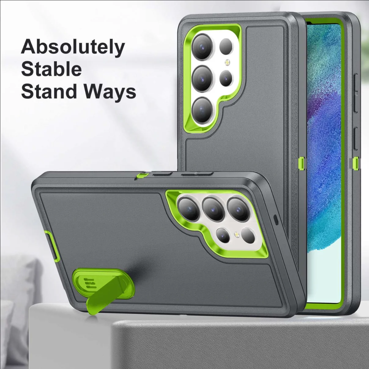 Hybrid 3-in-1 Military-Grade Anti-Shock Protective Phone Case with Hard PC Bracket
