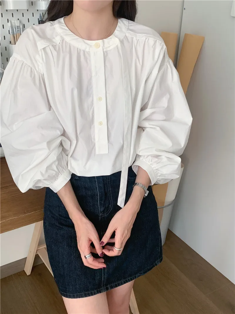 

Summer Women Blouse Spring Shirt Female Woman Blouse Maxi Blusas Chiffon Casual Elegant Vintage Long Sleeve Oversize Loose White