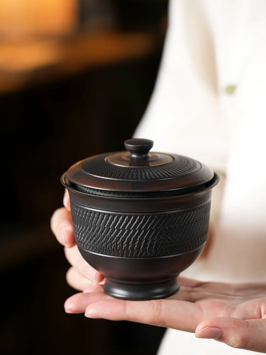 Jianshui Purple Pottery Gaiwan Ceramic Handmade Household Kung Fu Tea Set Tea Bowl Cup Maker Ceremony