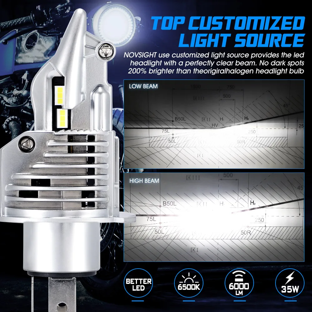 Novsight-車のヘッドライト用LED電球,LEDライト70w,12v,24v,6500k,h4,車のヘッドライト用,12000lm  AliExpress