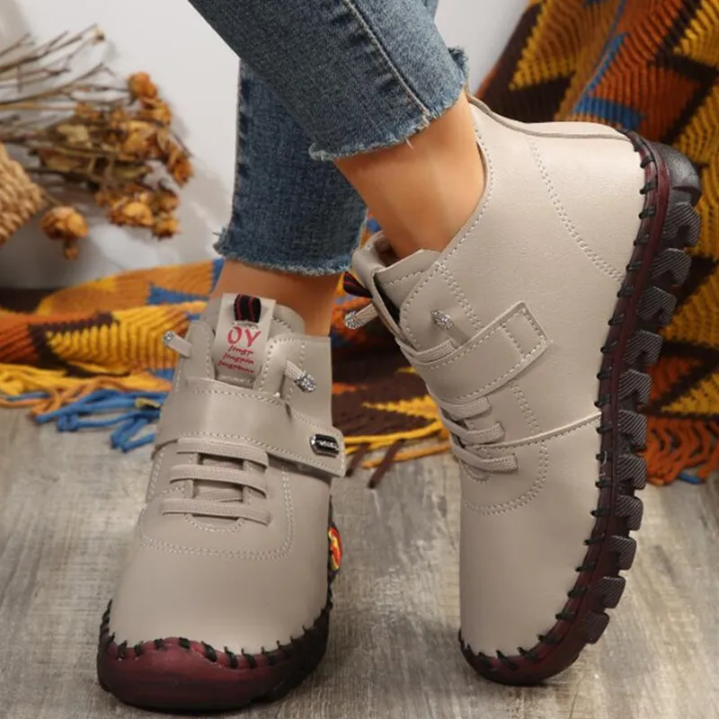 2023 Womans Winter Boots Female Oxford Handmade Sewing Sneakers Women Punk Red Ankle Boots with Fur Botas De Mujer