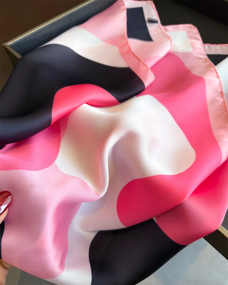 Luxuriöser quadratischer Seidenschal für Damen, modischer Satin-Halstuch, Haarband, Bandana, weibliches Foulard, Strandstola, Hijab, Schals, Pareo – Detail 30
