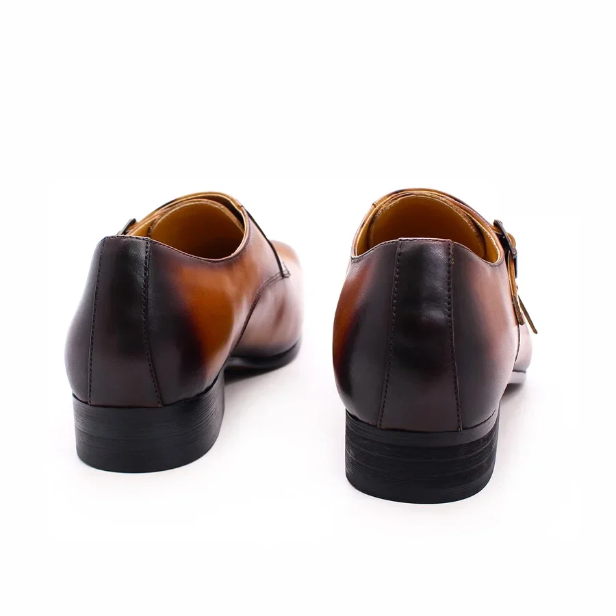 Mens Monk Strap Formal Shoes Genuine Leather Business Double Buckle Office Dress Shoes for Men