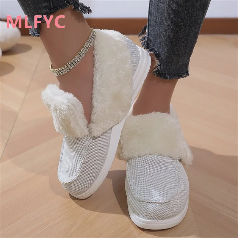 Winter Plush Thickened Short Plush Snow Boots Ladies Flat Bottomed Casual Boots Round Toe New Women's Boots women ankle boots high heels round toe platform boots 2021 winter plush warm mixed color lace up short booties sexy ladies shoes