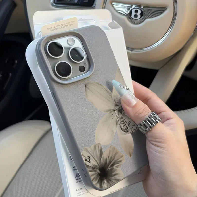 Elegant Black & White Floral Pattern Lichee Soft Phone Case Cover