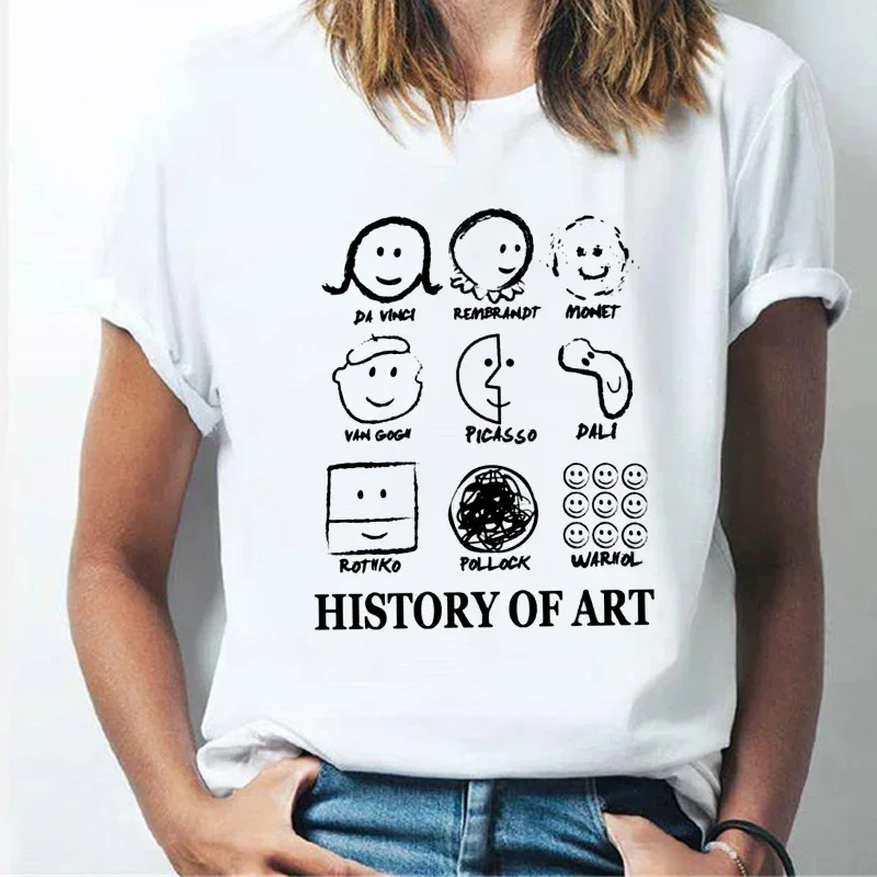 

History of Art Line Funny T Shirt Women Short Sleeve Top Harajuku Graphic Tee Shirt Female Fashion Clothes Woman