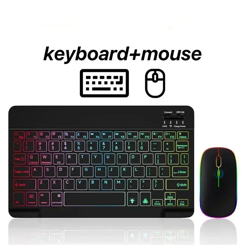 Keyboard For Tablet Android iOS Windows Wireless Mouse Keyboard Bluetooth-compatible Rainbow Backlit For iPad Phone