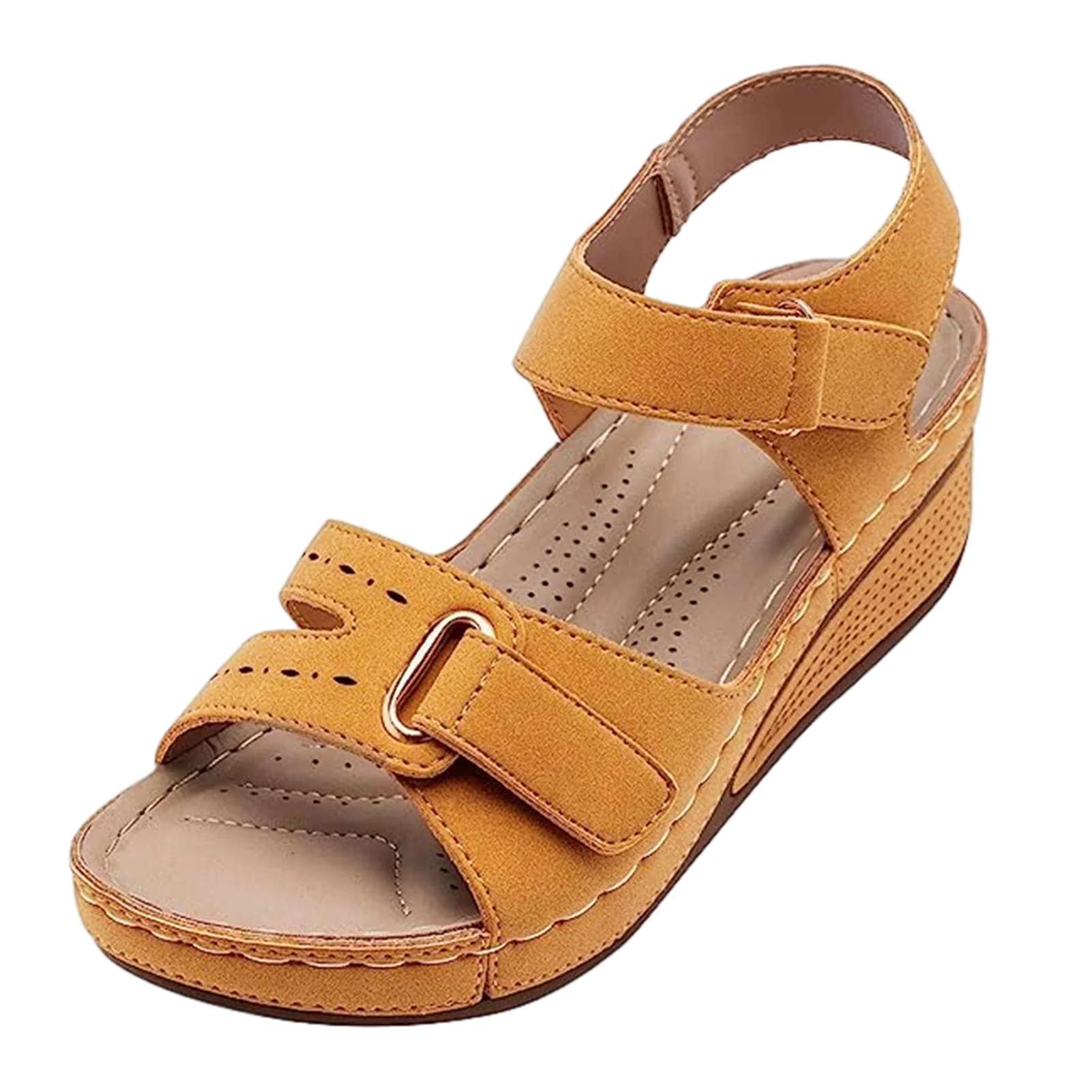

Womens Wedge Heel Footwear Sandal Comfortable One Band Ankle Strap Sandals for Walking Shopping Stroll