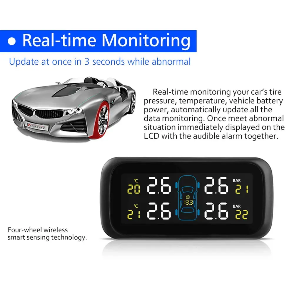 U903 Car TPMS Tire Pressure Monitoring System Four External Wireless TPMS Sensor Tool Monitor Diagnostic Tool cigarette lighter