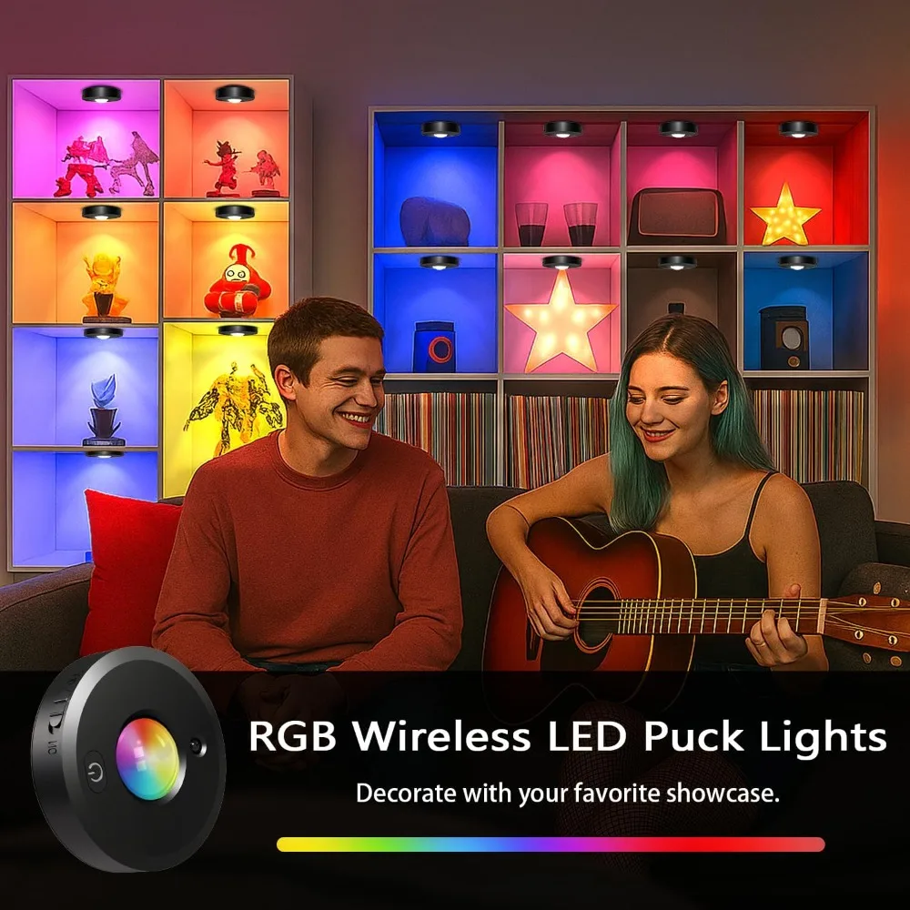 RGB 12 Color Night Light Wireless Remote Control Type-c Rechargeable Light Powered Cabinet Light for Kitchen Wardrobe Bedroom