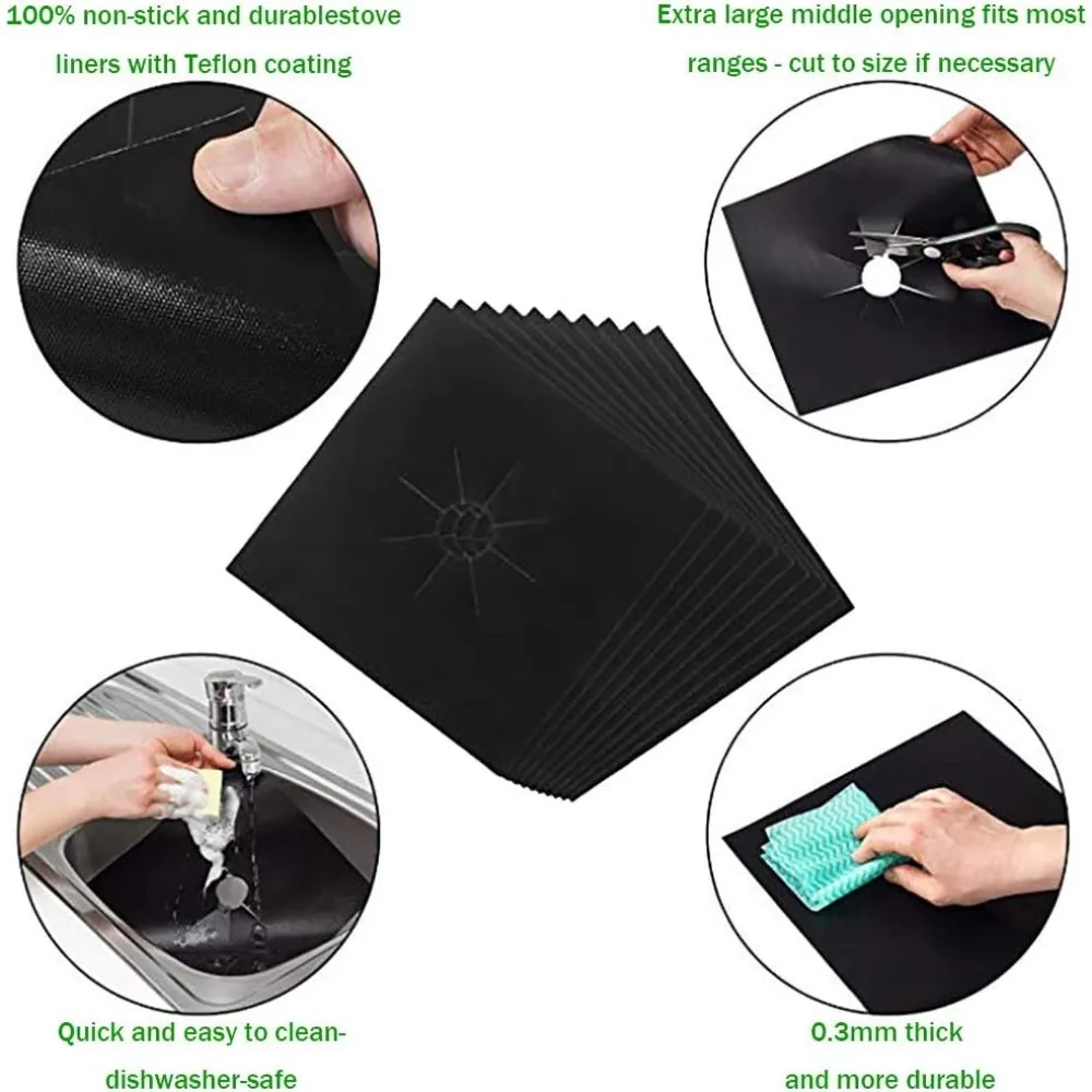 Kitchen Non stick Reusable Gas Stove Top Cover 4/6Pieces Heat Resistant Cuttable Easy To Clean