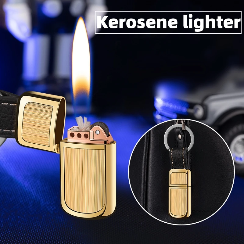 

Small Metal Kerosene Sandwheel Ignition Open Flame Lighter Keychain Design Portable Outdoor Mini Kerosene Lighter Gift for Men