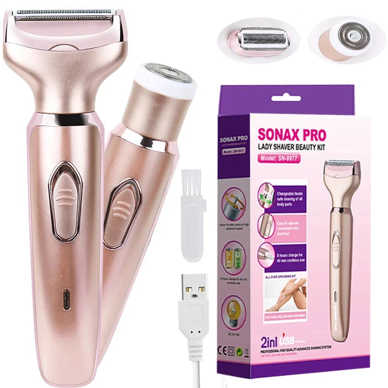 Electric Razors for Women 2 In 1 Bikini Trimmer Face Shavers Hair Removal for Underarms Legs Ladies Body Trimmer IPX7 Waterproof