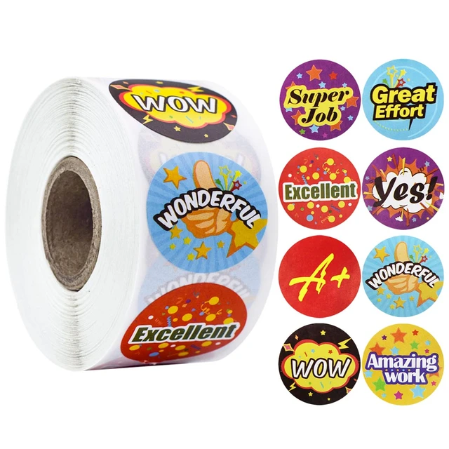 100-500pcs Cute Reward Stickers Roll with Word Motivational Stickers for School Teacher Kids Student Stationery Stickers Kids 500pcs Colour 5