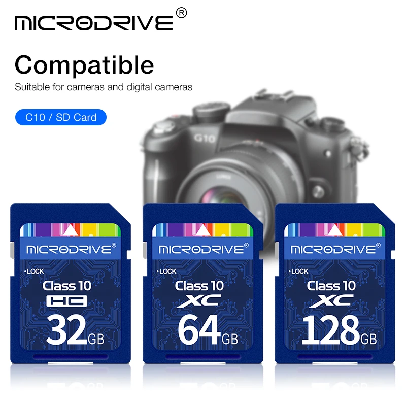 표준 SD 카드 8GB 16GB 32GB 64GB 128GB 256GB 클래스 10 SDHC SDXC C10 풀 사이즈 플래시 SD 카메라 용 일반 크기 메모리 카드