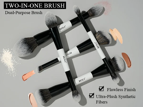 BEILI Dual-ended Makeup Brush Set Professional 12 Pcs Vegan Contour Foundation Powder Eyebrow Bronzer Brushes Cosmetics Kit