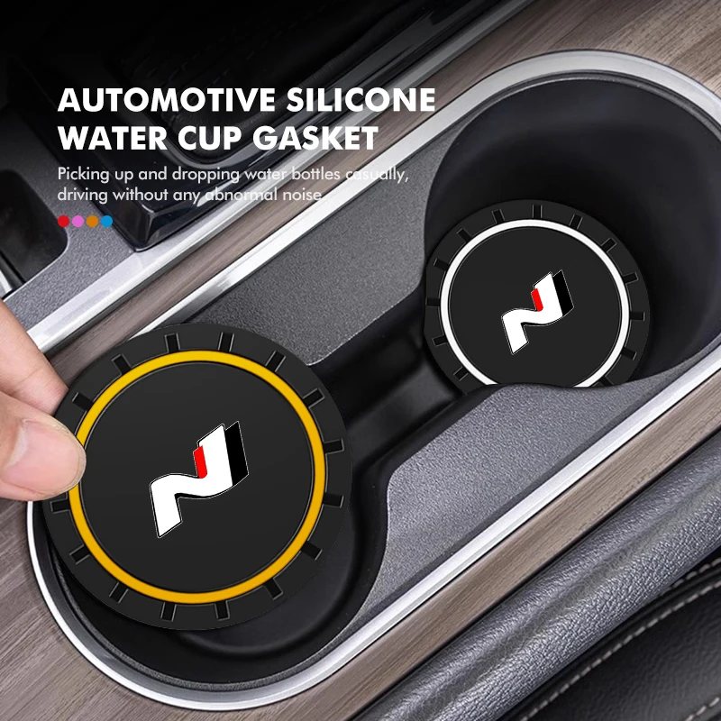 2Pcs Car Silicone Coaster Anti-Slip Water Cup Drink Mat For Hyundai Sonata i30 i20 Tucson Elantra Kona N Line cup holder coasters,car coaster pads