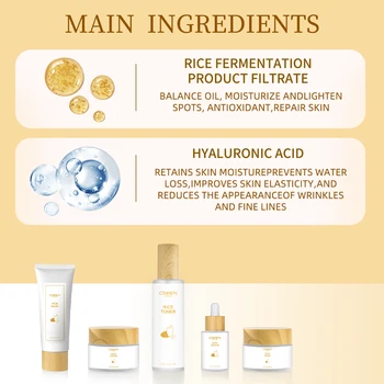 5Pcs/set Rice Skin Care Set Whitening Cream Serum Facial Cleanser Toner Cleaning Pores Firming Moisturizing Skincare Products - Thumbnail 4