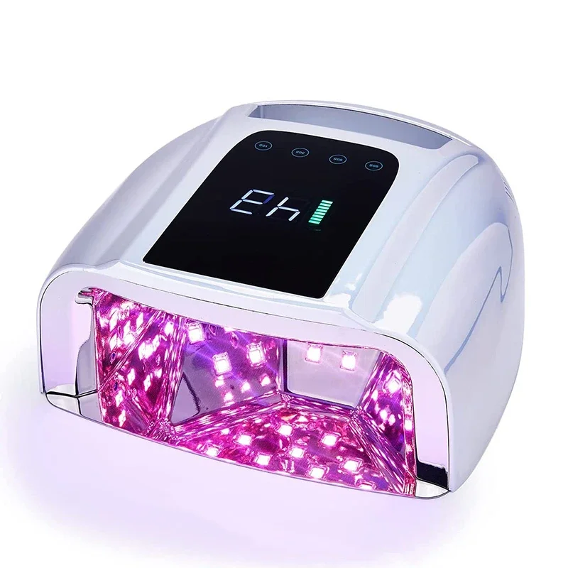 Lámpara de uñas reflectante de espejo con almohadilla de Metal, secador de manicura inalámbrico, luz UV para uñas, lámpara LED UV recargable, 96W