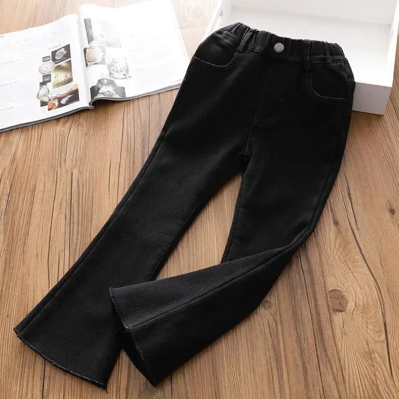Girls' fleece filled jeans, autumn and winter children's clothing, children's elastic pants, thickened one piece velvet pants