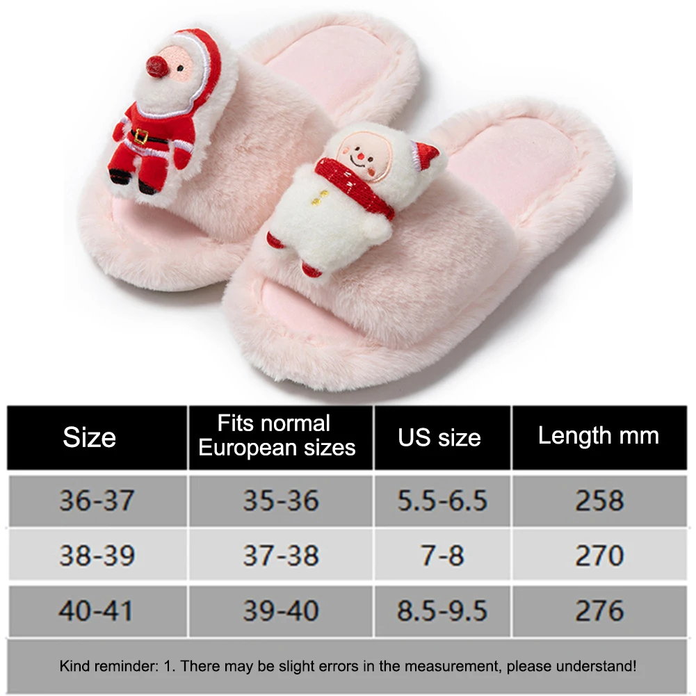 Christmas Printed Slippers Casual Soft Warm House Slippers Cozy Fluffy Thickened Scuff Bedroom Shoes