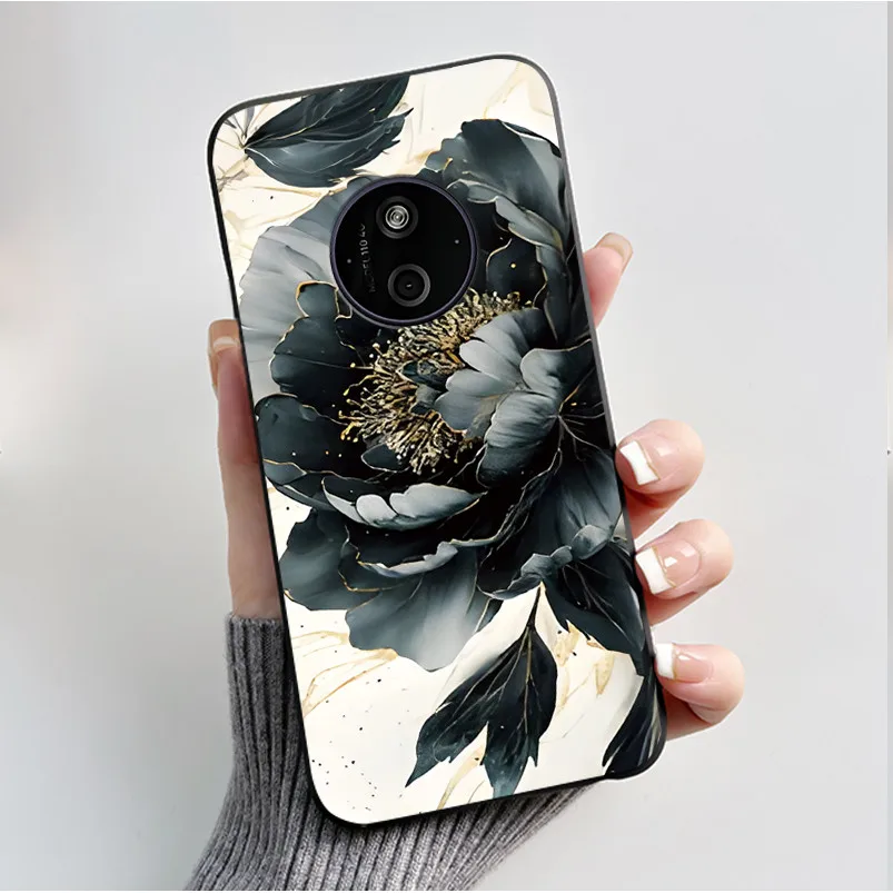 Floral Cartoon Design Soft Silicone Black Phone Case