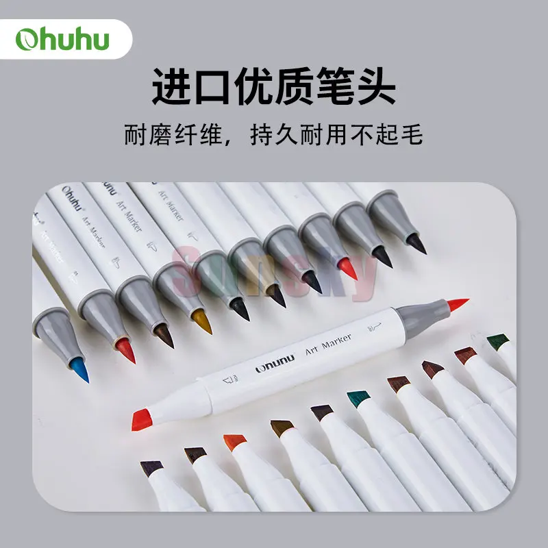 Ohuhu Pennarelli A Doppia Punta 48 Colori - Set Professionale Con Pennello E Punta A Cuneo Per Artisti E Principianti - Foto 5