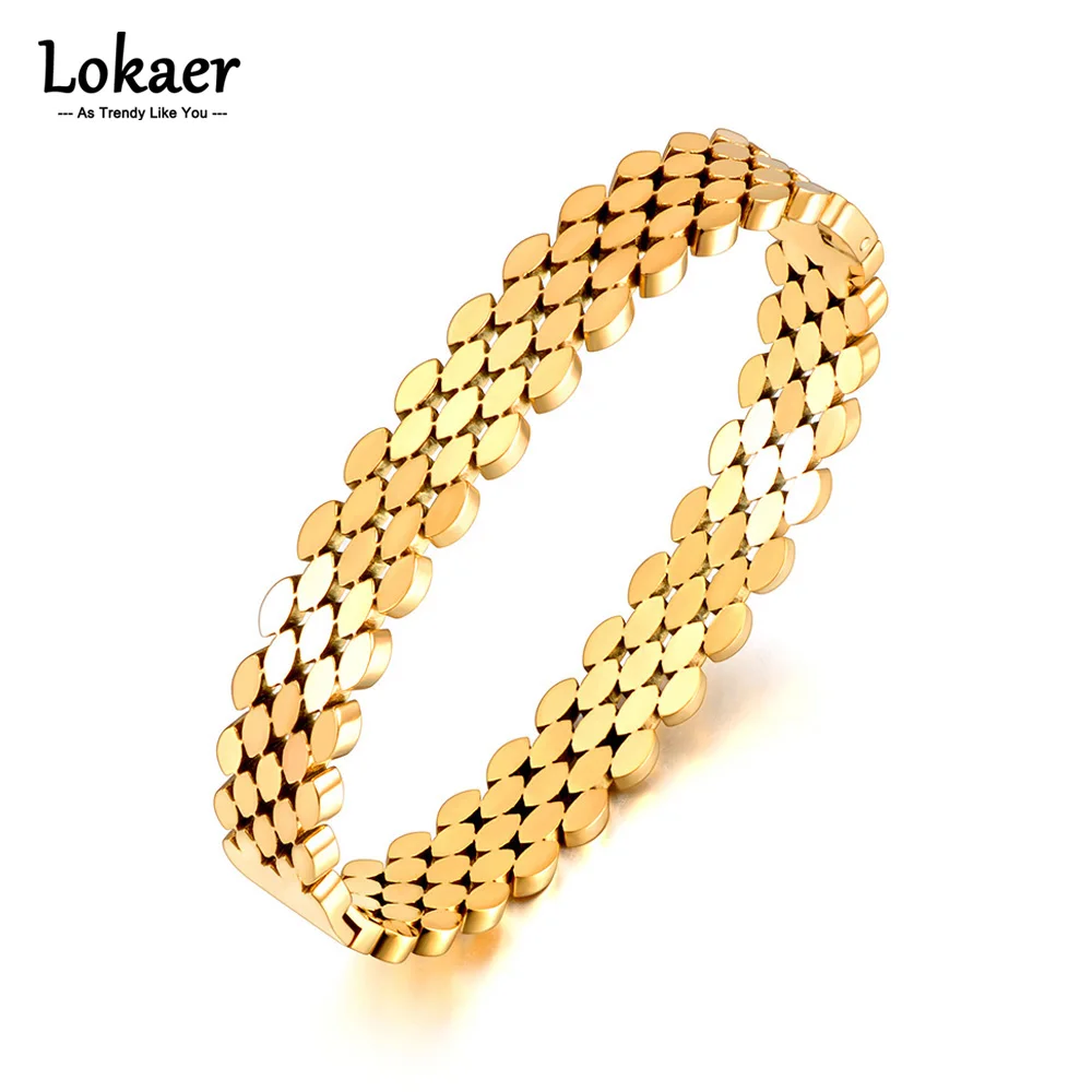Lokaer 316L 스테인레스 스틸 조각 중공 기하학 팔찌 팔찌 여성을위한 방수..