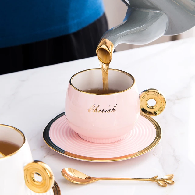 Small Luxury Golden Ceramic Coffee Cup Set Home Simple Modern Tea Cup Set  Nordic Afternoon Tea Teacup Saucer Coffee Cup - Cups & Saucers - AliExpress