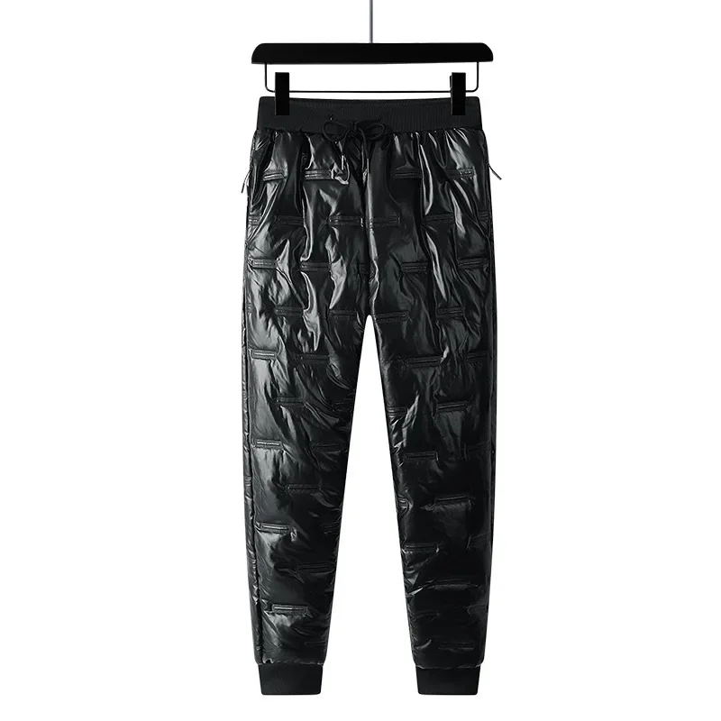 Down Cotton Pants for Men's Outerwear, Fashionable, Winter Thickened, Casual, and Oversized, Warm and Glossy Pants Trend