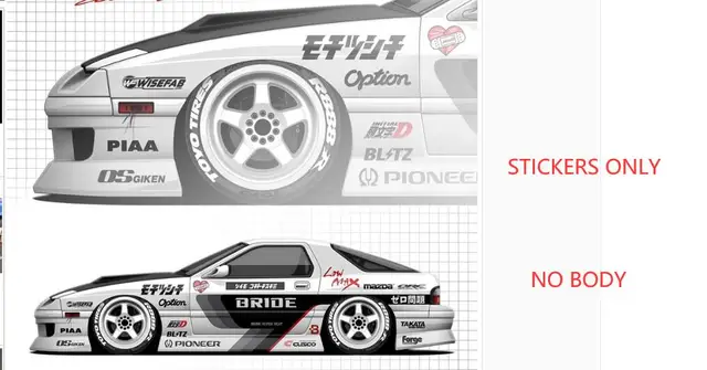 ラジコンドリフト FD3S RCカー ボディ 透明 ステッカー付き