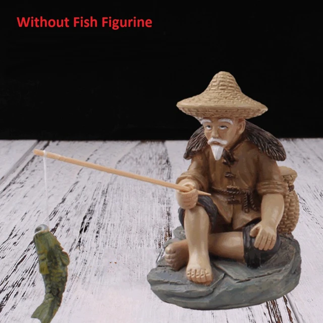 Cute Small Fisherman Figurines Sitting Garden Statue Bonsai