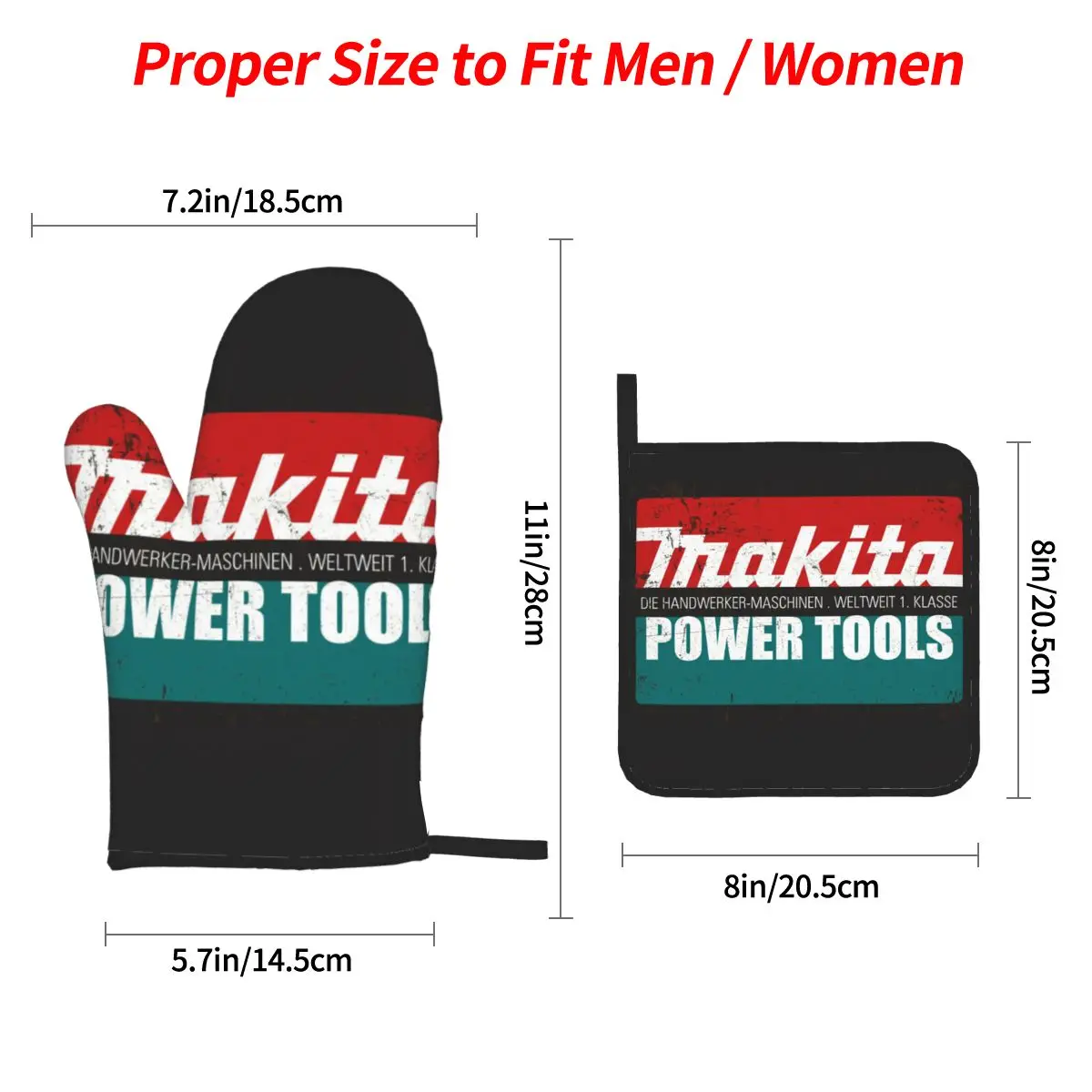 Vintage Makitas Power Tools Oven Mitts and Pot Holders for Kitchen Sets of 4 Heat Resistant Cooking Baking BBQ Gloves