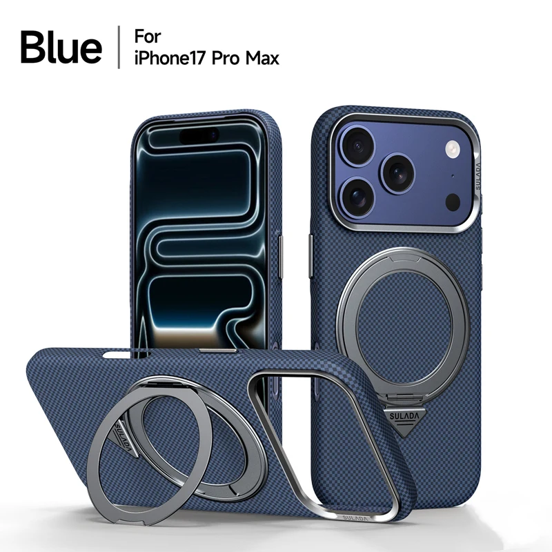 Alloy Lens 360° Rotating Magnetic Case with Carbon Fiber Texture and Frosted Finish