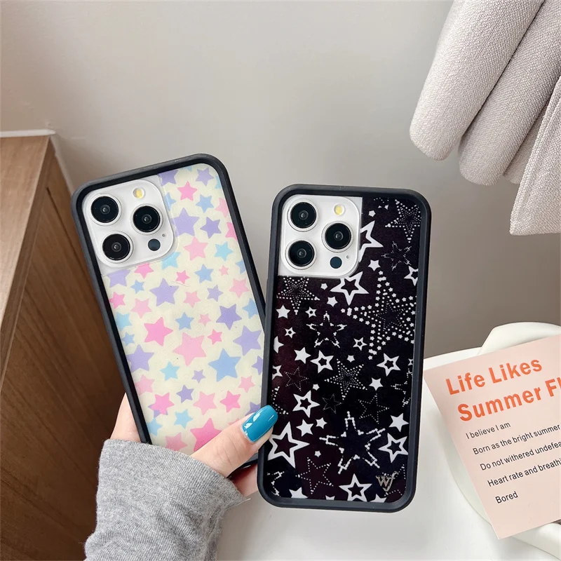 Wildflower Fashion INS Cute Red Stars Soft Edge hone Case For iPhone 12 13 14 15 16 Pro Max Plus 17 Pro WF Cartoon Stars Shell 2